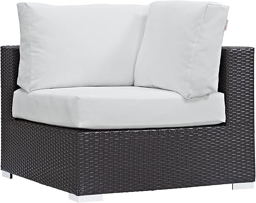 Modway Convene mimbre mimbre patio al aire libre sofá seccional asiento de esquina en color blanco espresso