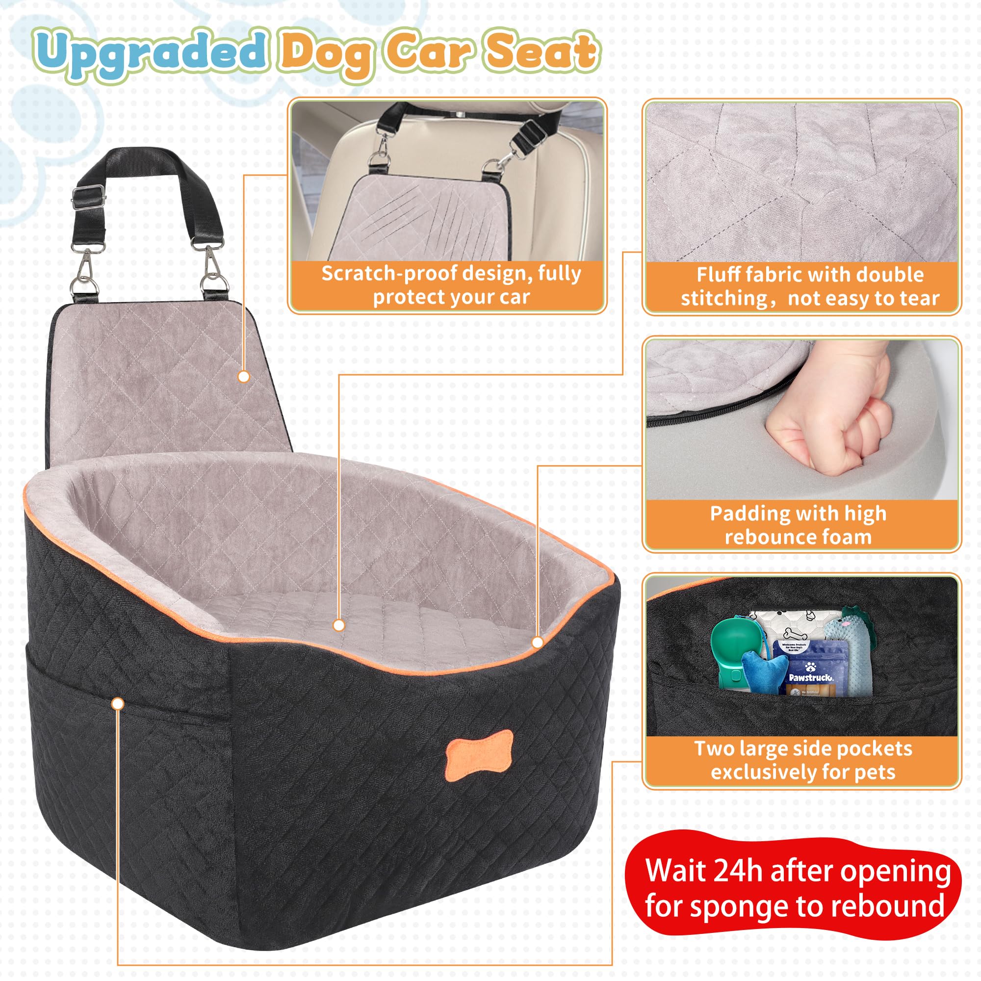 COCASES Asientos de coche para perros pequeños y medianos, cama desmontable y lavable con cinturón de seguridad para mascotas de menos de 35 libras en coche