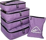 5pc Packing Cubes Set Large Travel Luggage Organizer 4 Cubes 1 Laundry Pouch Bag(Purple)