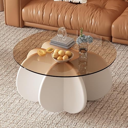 Miniatura 7 de Mesa de café de vidrio, diseño moderno de mediados de siglo, mesas de café redondas modernas de vidrio templado de 31.5" para sala de estar, mesa de