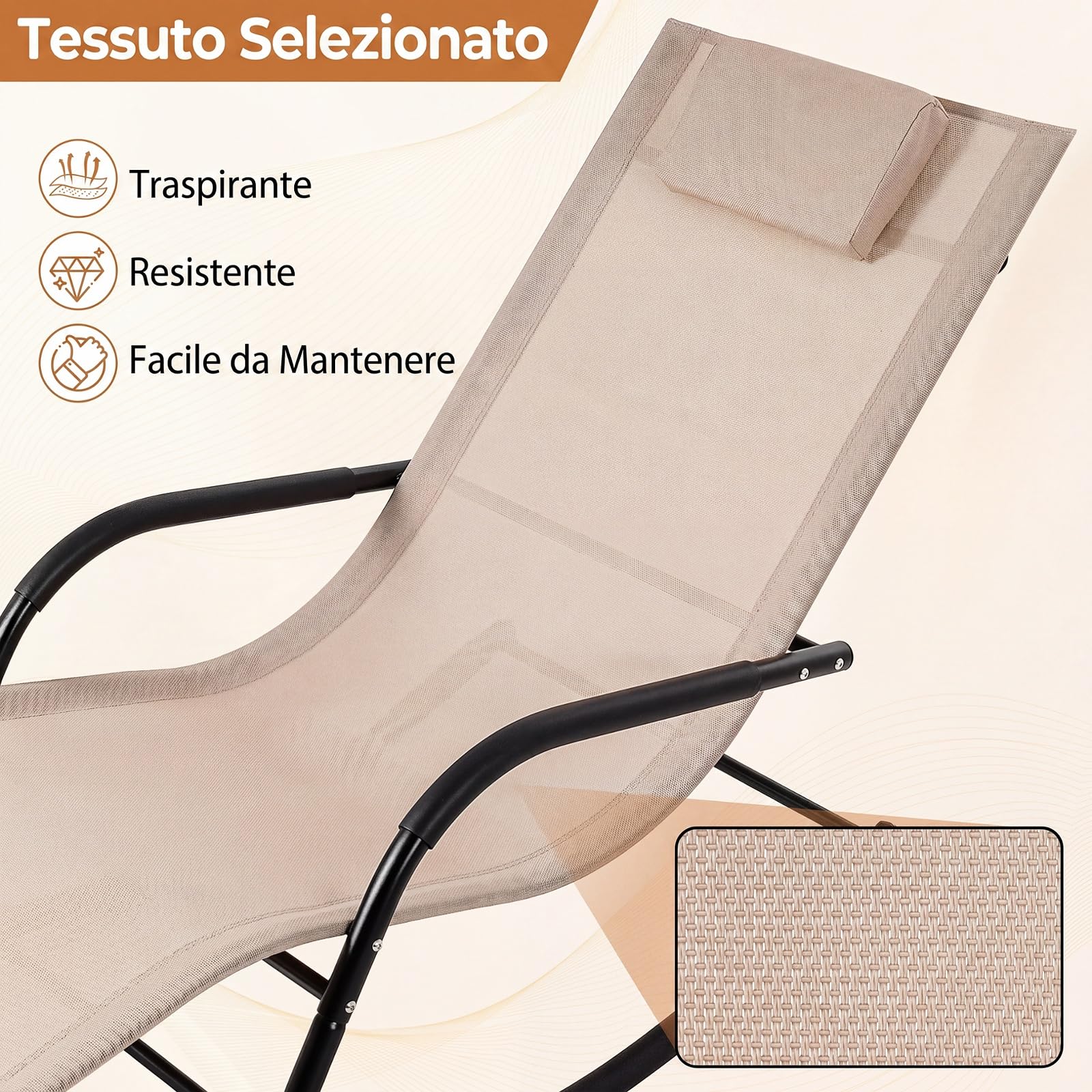 COSTWAY Lettino Prendisole a Dondolo, Poggiatesta Rimovibile (Beige)