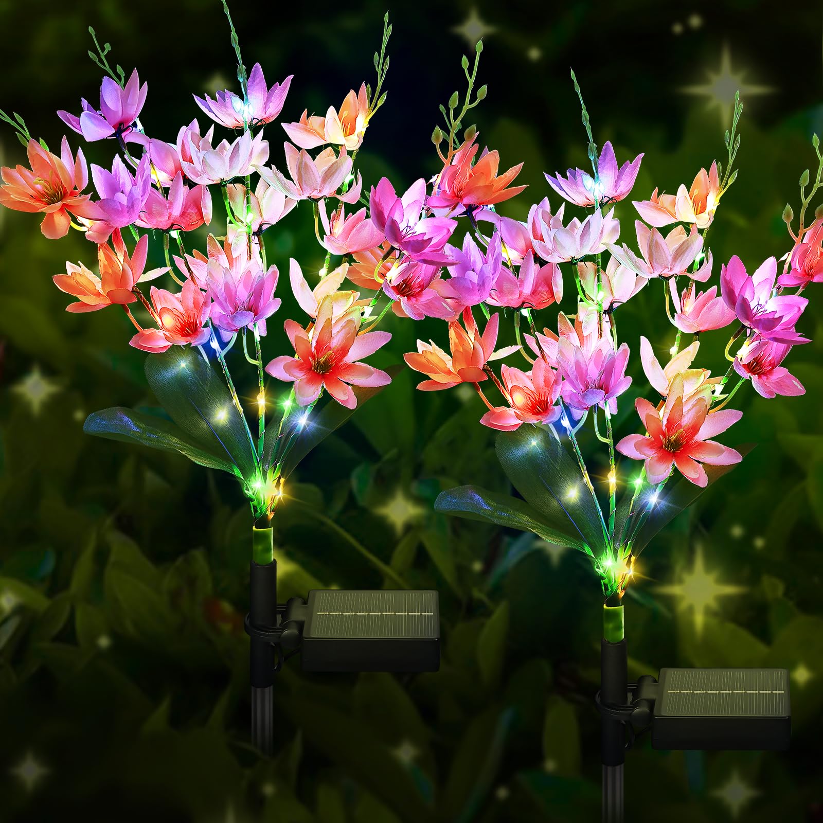 FWLWTWSS Solar Lights Outdoor Garden, 2 Pack Snow Lotus Solar Flowers Waterproof,10-12 Hours Working Time