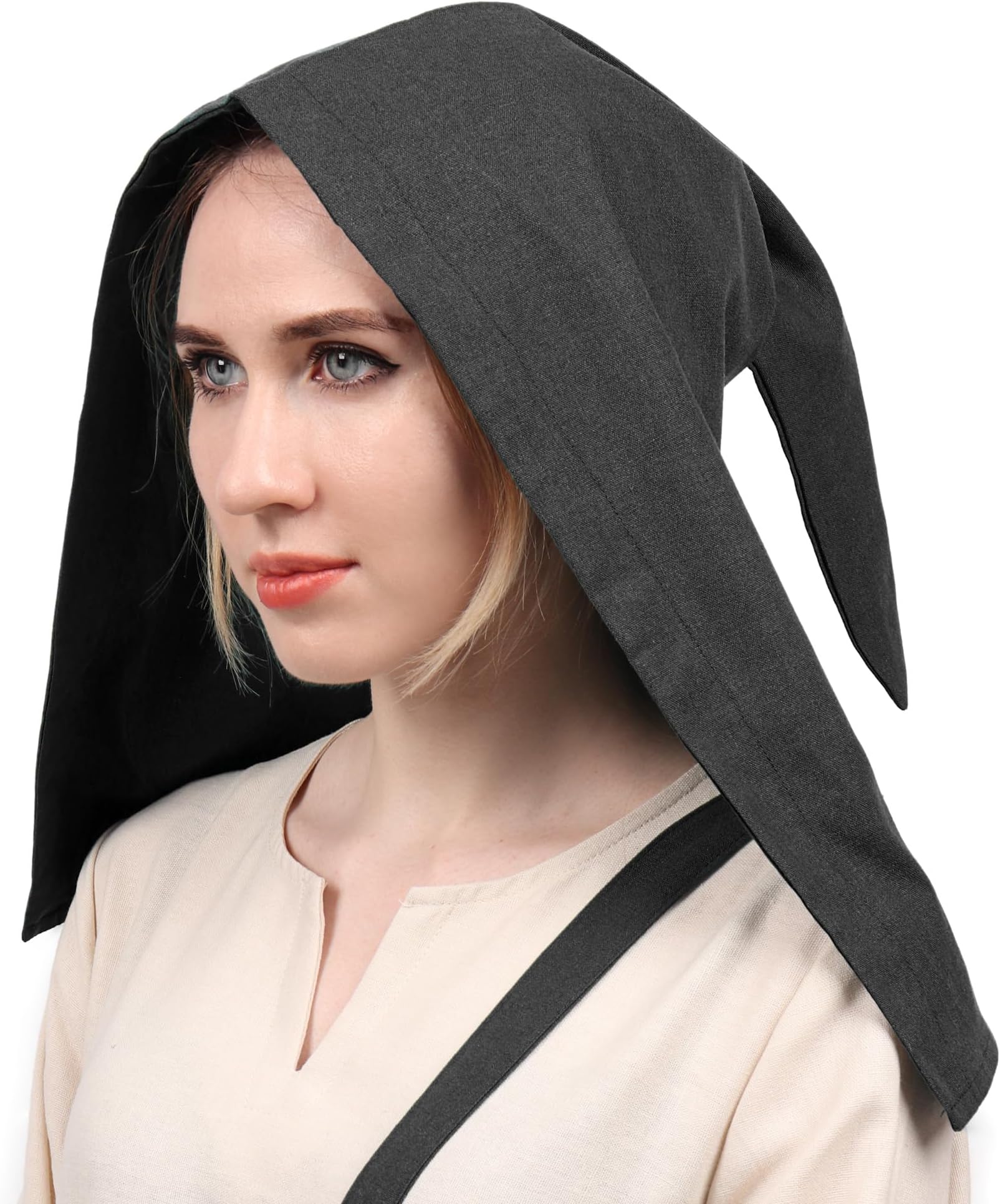 ProcosPROCOS Womens Medieval Coif Cap Liripipe Hood Peasant Hat Linen Pointed Hat 15th Century Renaissance Earflaps Open