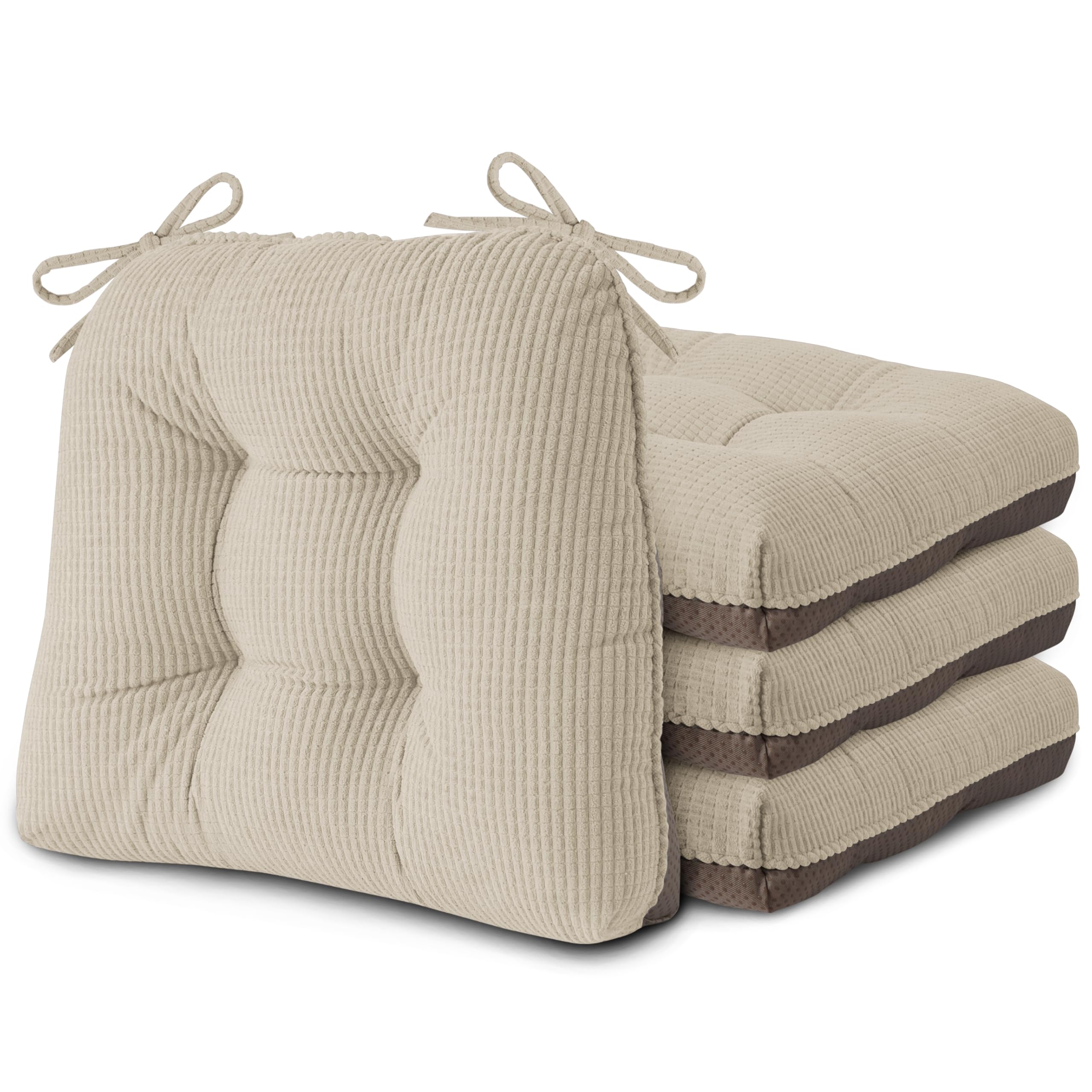 AddGrace Chair Cushions for Dining Chairs Set of 4 Non-Slip Kitchen Seat Cushion Soft Dining Room Seat Pads with Ties 40cm x 40cm x 8.5 cm White