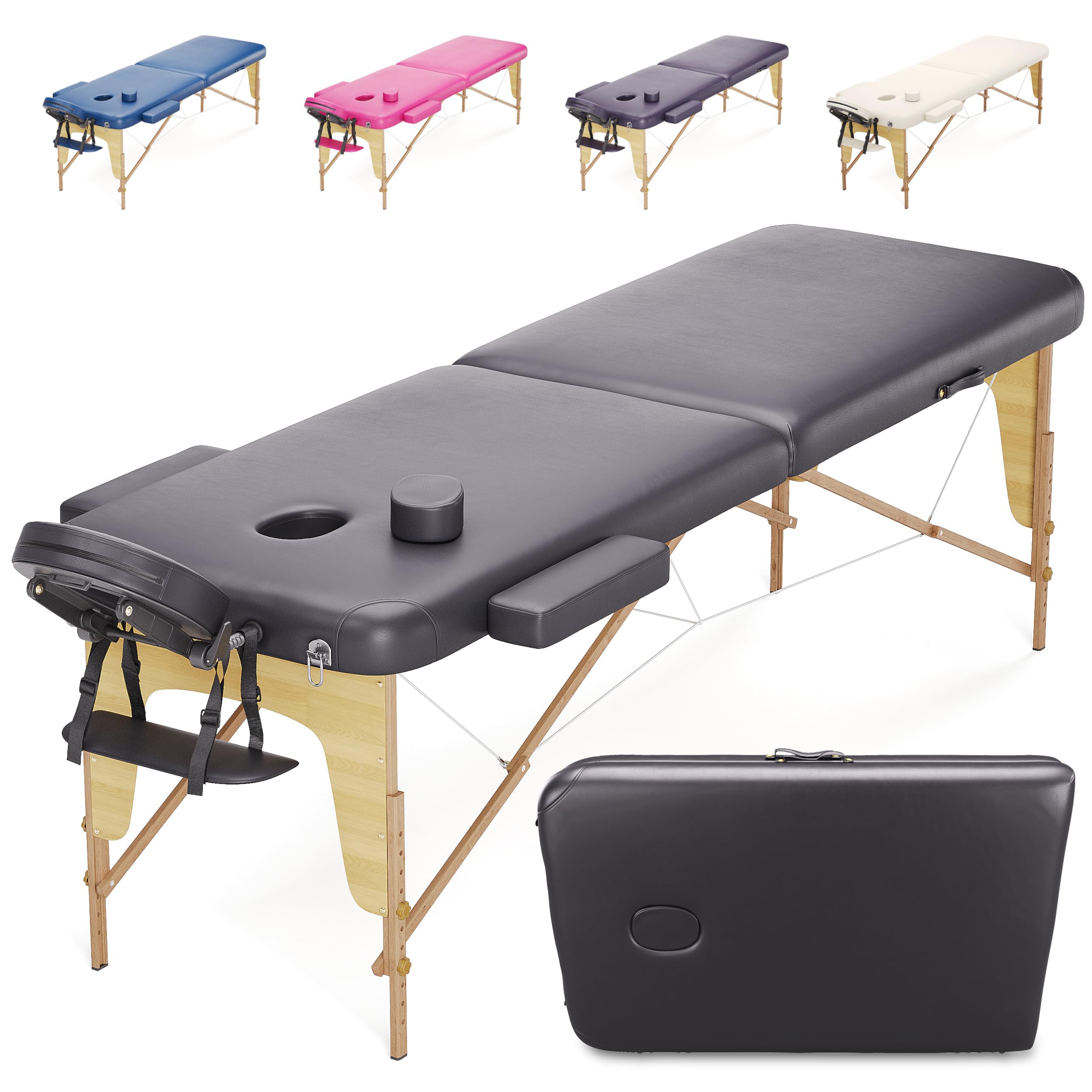 BELTOM® Camilla de Masaje 2 Zonas portatil Mesa Cama Banco Plegable Reiki Fsioterapeuta - Negro