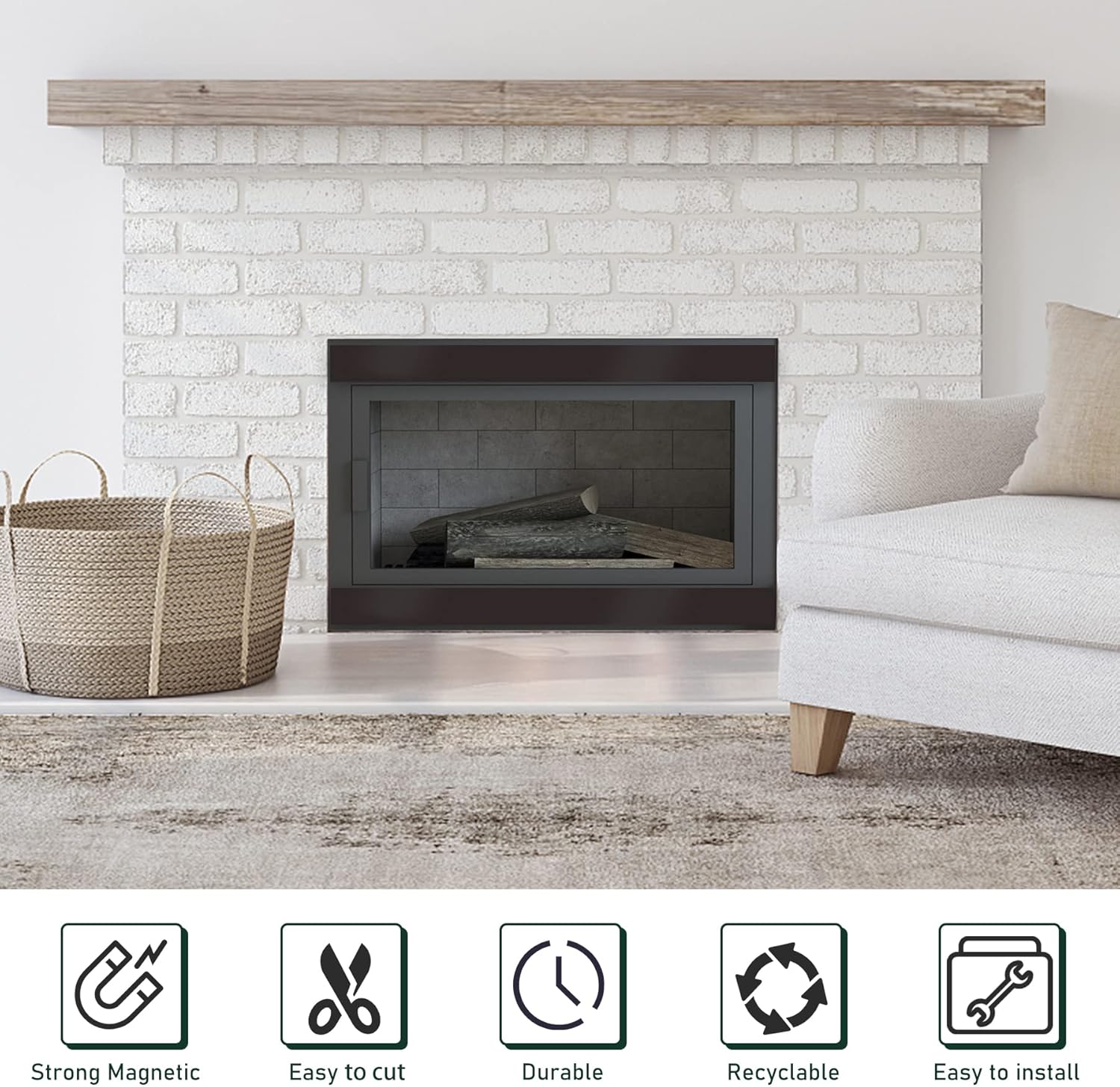 Flehomo Magnetic Fireplace Draft Stopper - Fireplace Cover to Block Draft from Vent, Prevent Cold Air and Heat Loss, Magnetic Fireplace Screen for Indoor Chimney, 2 Pack (40 x 6 inch)