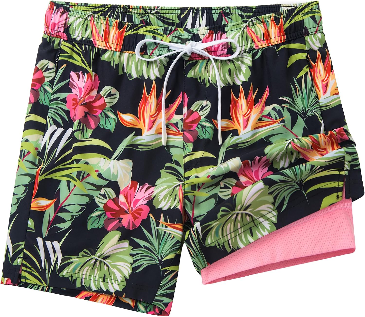 Flytop Mens Swim Trunks with Breathable Compression Liner, Quick Dry 5" Bathing Suit with Zipper Pockets, 2 in 1 Board Shorts