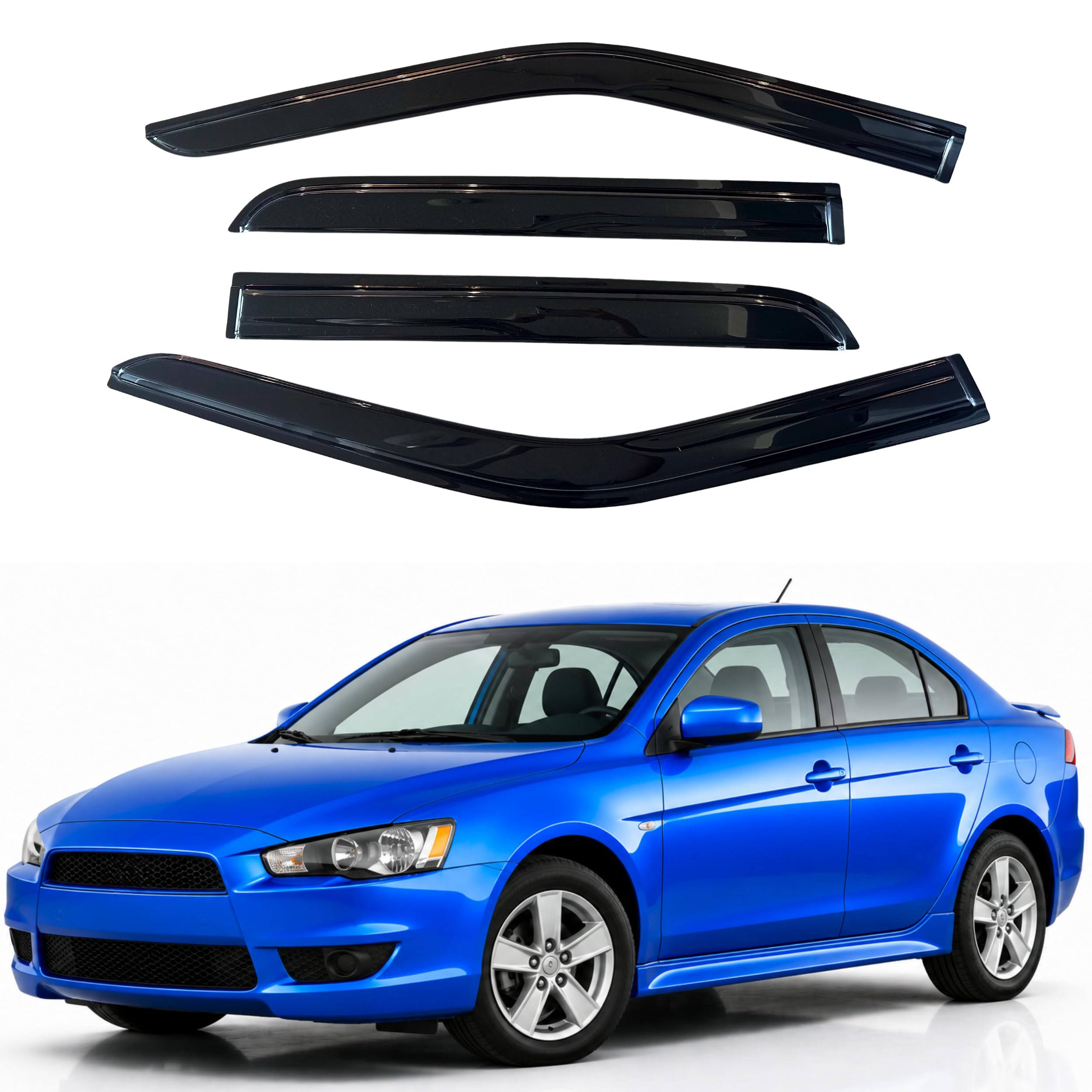 IG Window Visors Fit for 2008-2017 Mitsubishi Lancer, Out-Channel Rain Guards Vent Wind Deflectors 4PC, Car Accessories for 08-17 Lancer