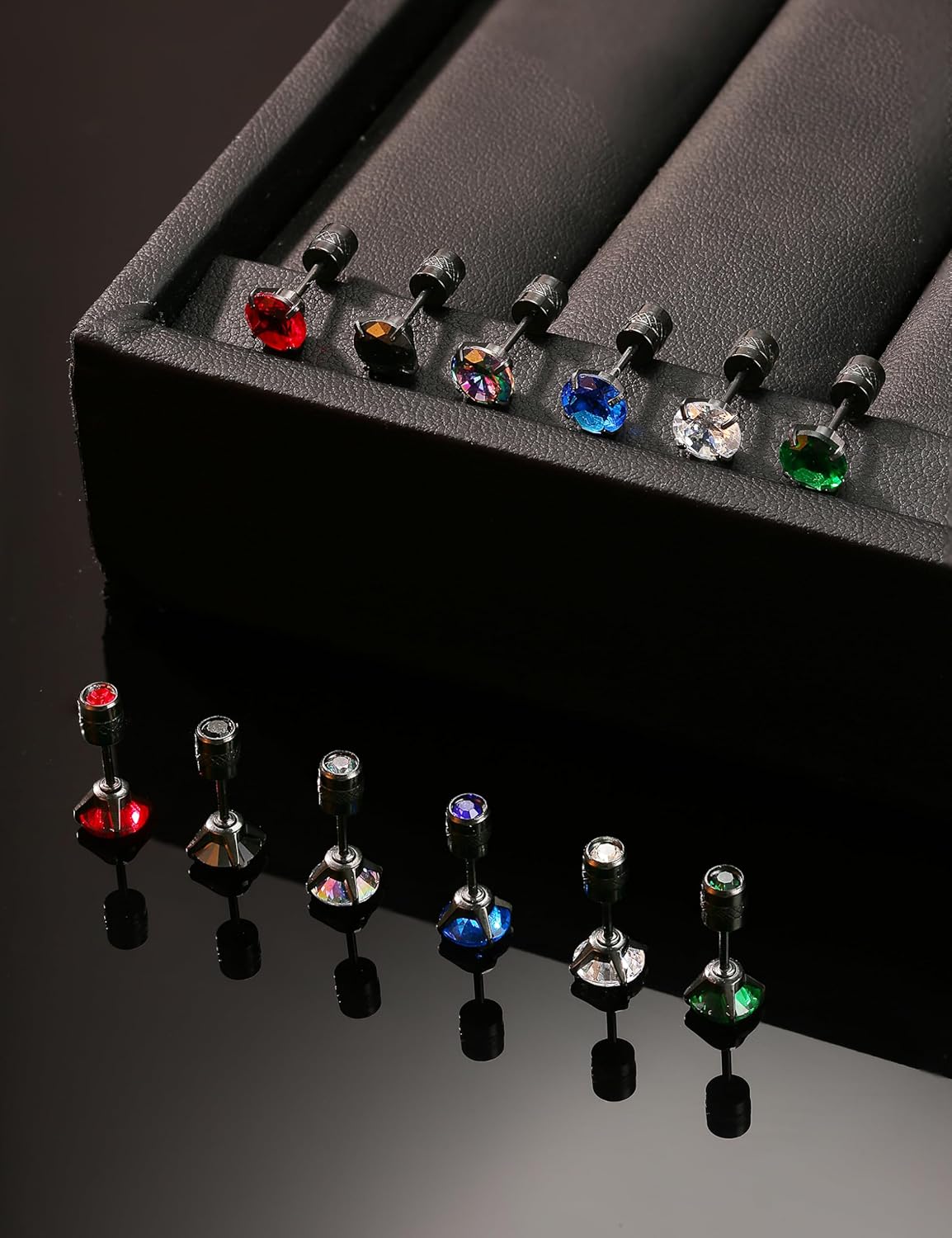 FIBO STEEL 6 Pairs Titanium Screw Back Earrings for Men Women Surgical Stainless Steel Stud Earrings Hypoallergenic Multicolor Double Side Earrings Piercing Sleeper Studs Jewelry 6mm - Image 7