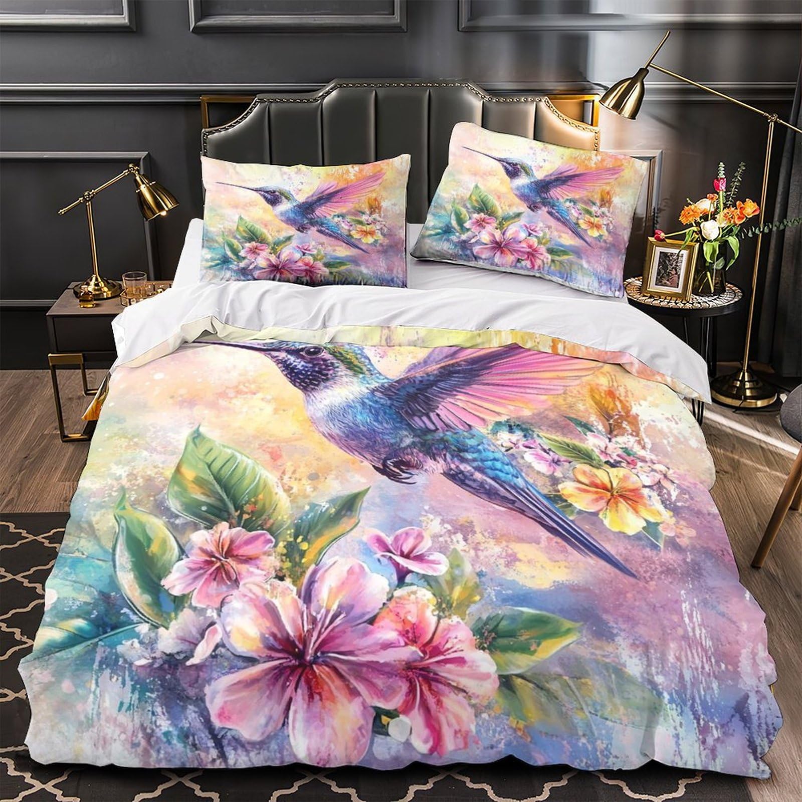 Housse de couette colibri 3D en microfibre parure de lit 135x200