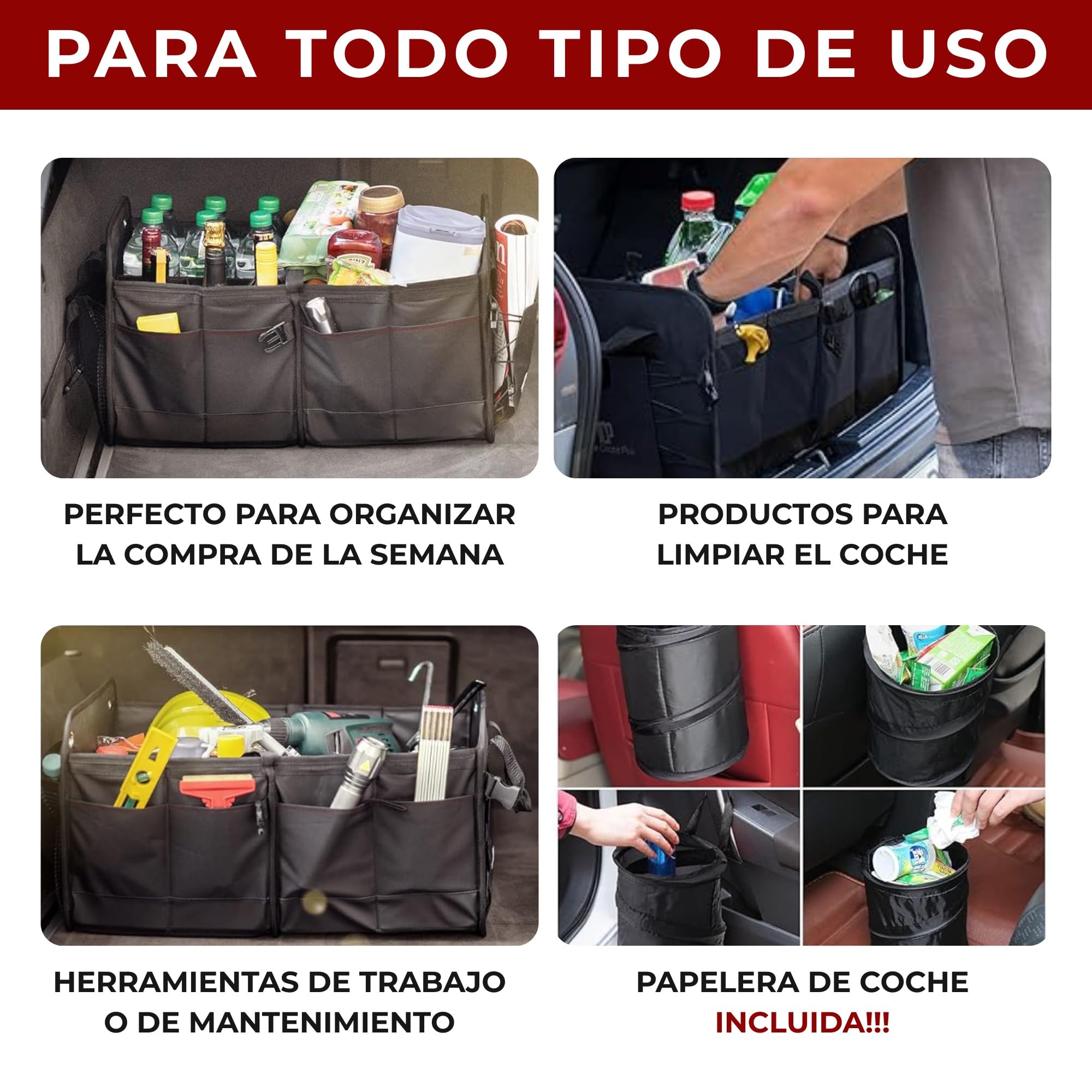 Organizador de Maletero Coches y SUV, Plegable con Tapa, Ajustable, 2 en 1 Set - Caja Maletero - Bolsa Maletero Coche - Organizador Coche Maletero - Caja Plegable