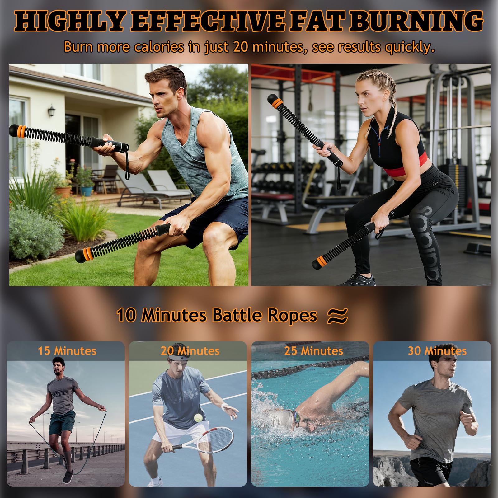 Battle Rope, 2 Pezzi Battle Rope Senza Corda, Fune Pesante da Allenamento per Allenamento HIIT, Cardio e Esercizi di Forza per Interni Esterni Casa, con Borsa Portaoggetti