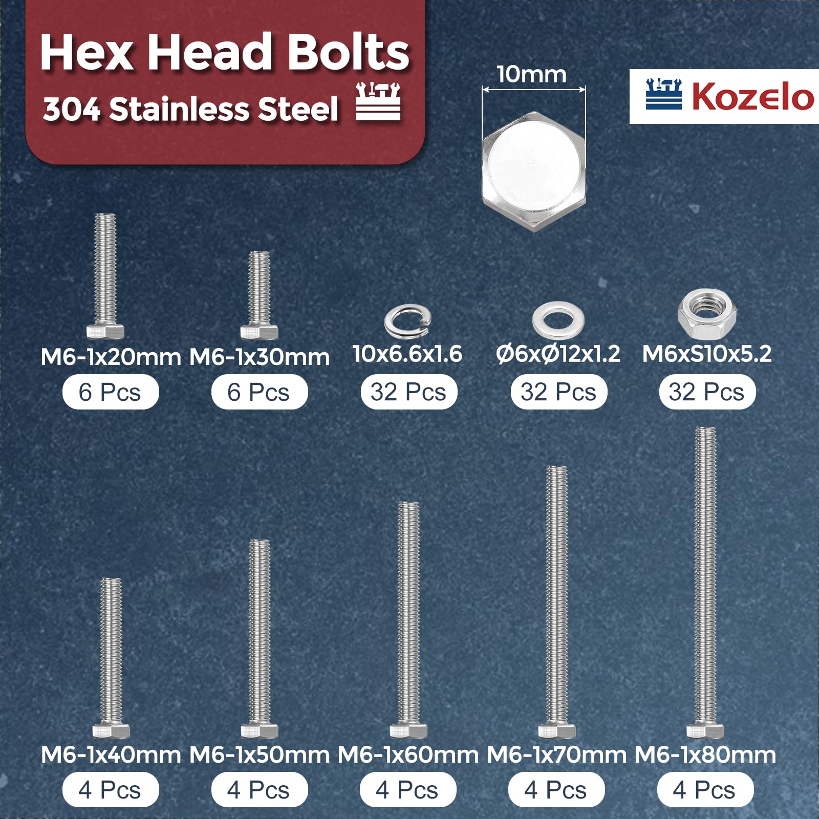 Kozelo 128 Pcs Bolts and Nuts Washers Kit - Image 2