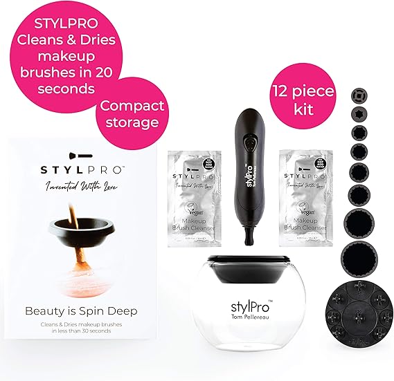 Stylpro Makeup Brush Cleaner Dryer 2 In 1 Bowl Washer Best Electric Spinner Make Up Brush Washing Machine 30 Seconds Dry Vegan Beauty Product By Inventor Tom Pellereau Amazon Co Uk Beauty
