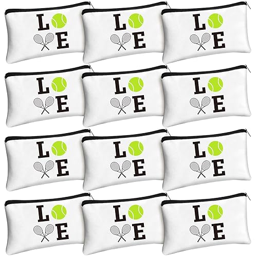 Moukeren 12 piezas de bolsa de maquillaje de tenis, bolsa de cosméticos portátil de viaje, accesorios de aseo con cremalleras, regalos de tenis para