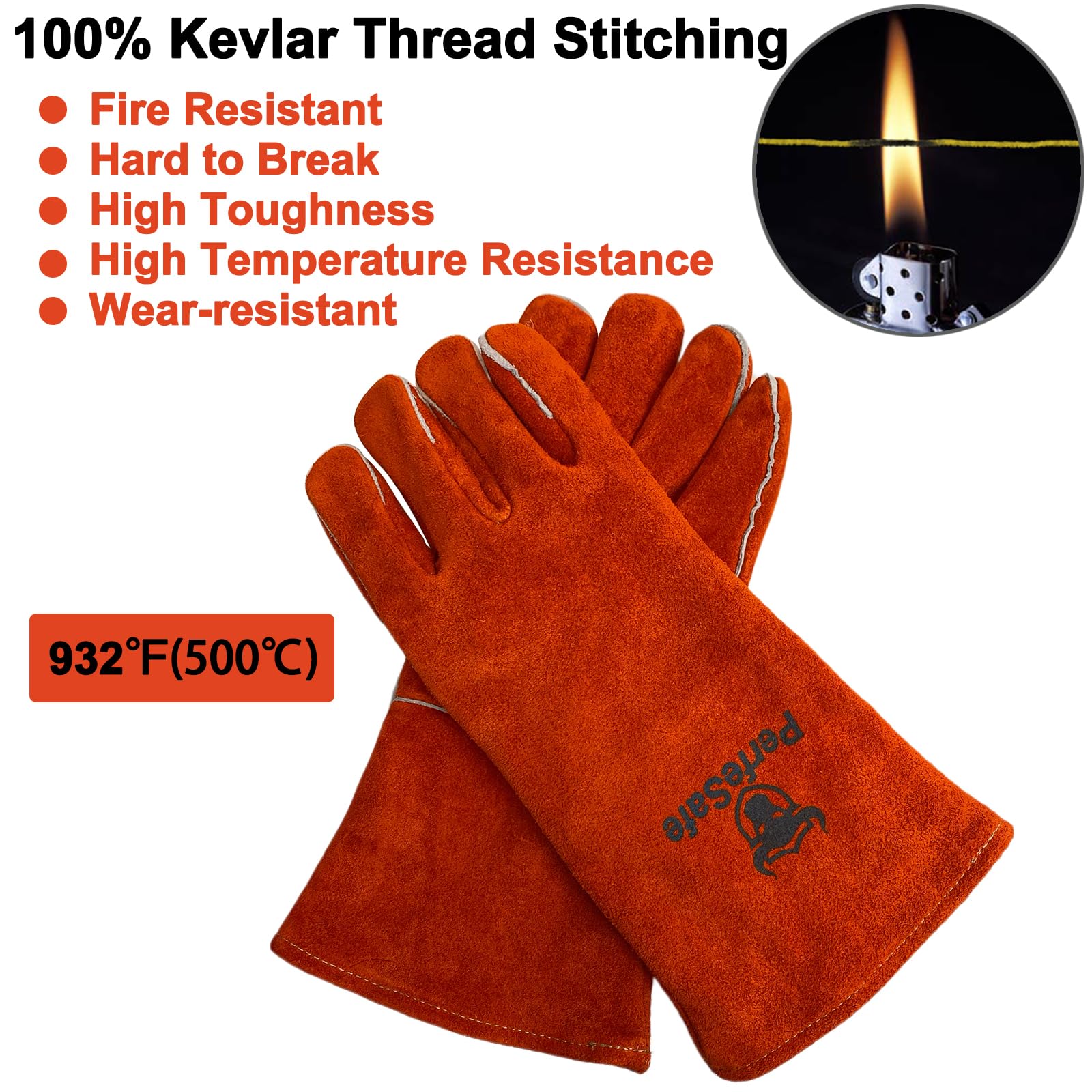 Guanti da saldatura in pelle resistenti al calore, 35 cm / 14 in, 122 gradi Fahrenheit, guanti da saldatura in pelle resistenti al calore per Tig/Mig/Stick, guanti per barbecue, forno