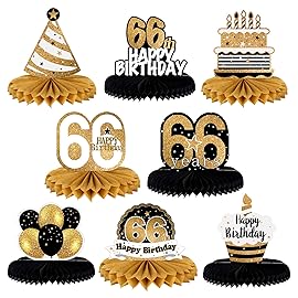 LINGTEER Happy 66th Birthday Table Honeycomb Centerpieces Cheers to 66th Birthday 66 Years Old Party Table Decorations Gift Sign.
