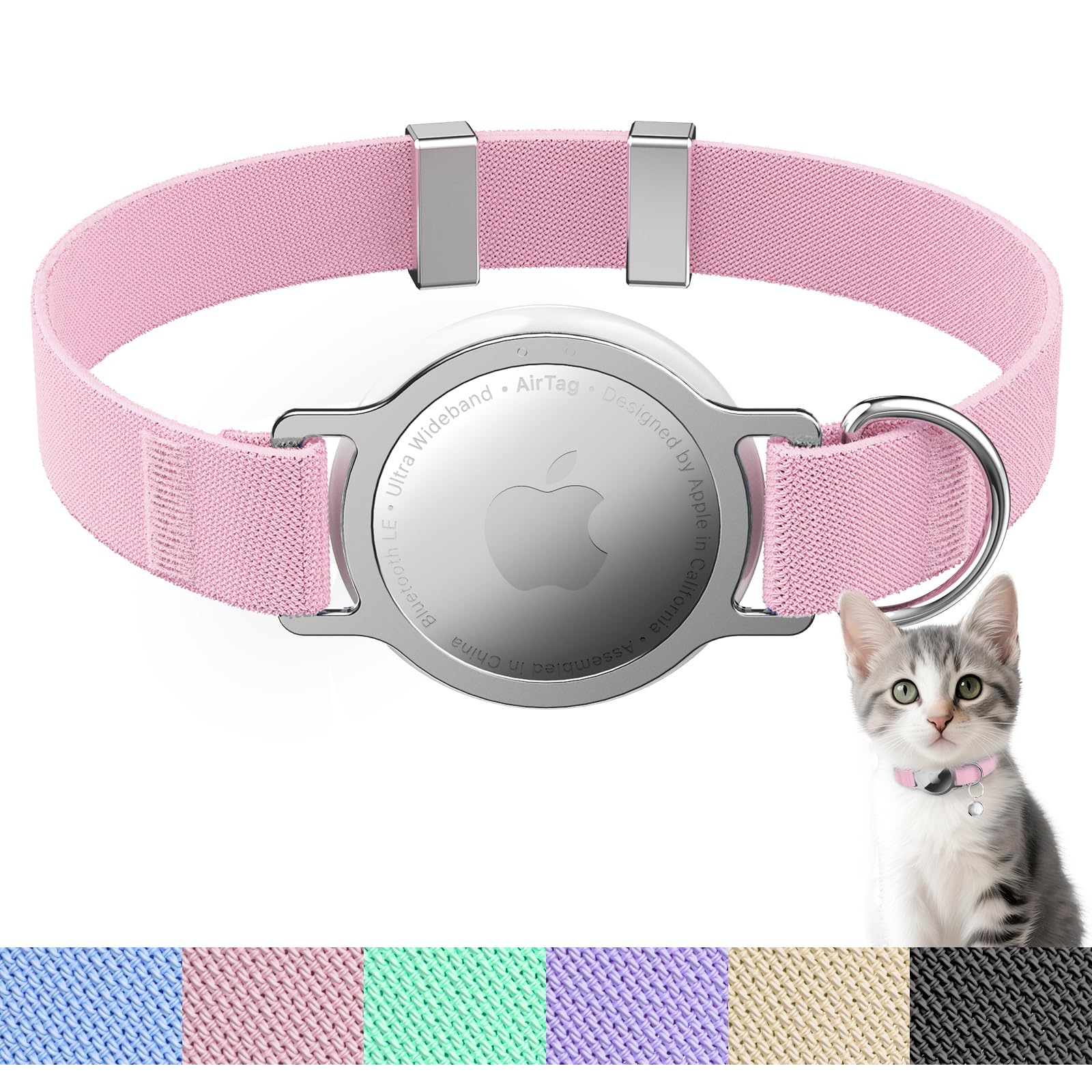 Photo 1 of AirTag Cat Collar, Ultra Elastic Cat Tracker Collar, Airtag Holder Compatible with Apple Air Tag, [Lightweight & Scratch Resistant] Adjustable Stepless GPS Pet Collar for Cats Kittens (Pink)