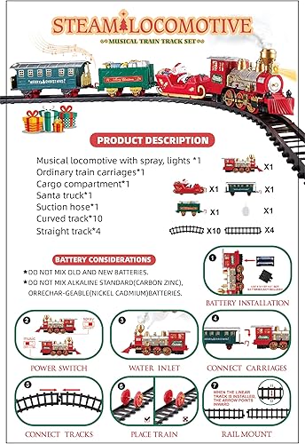 Miniatura 7 de BainGesk Juego de tren de Navidad con vapor, luz y sonidos, juegos de tren para debajo del árbol de Navidad, juguetes de tren eléctrico para niños