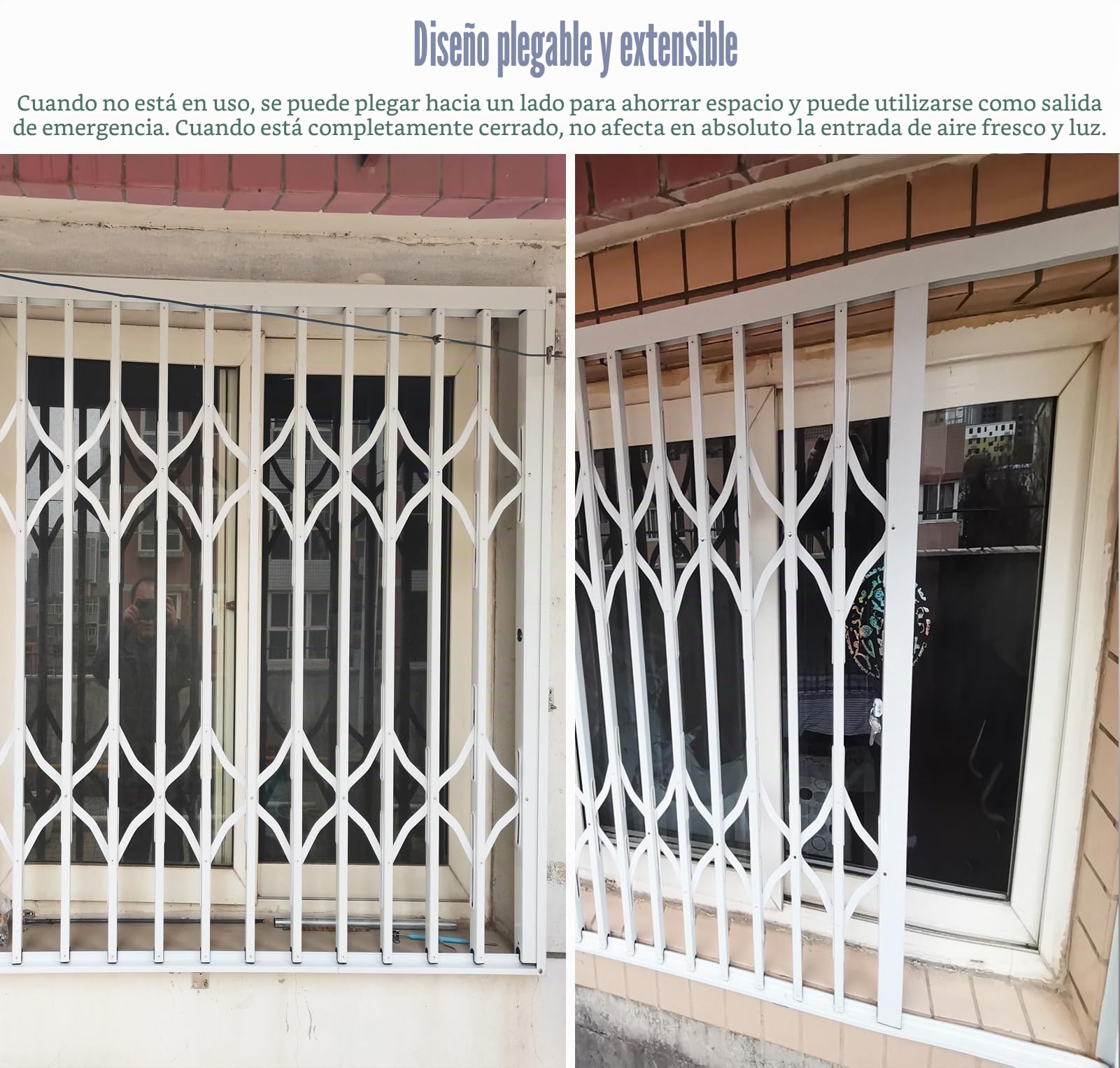 Rejas para Ventanas Exteriores Rejas Abatibles Blancas de Metal para Ventanas, Rejas de Seguridad para Ventanas con Cerradura, Rejas de Seguridad Antirrobo para Ventanas/ Reja para Ventanas, Extra Anc