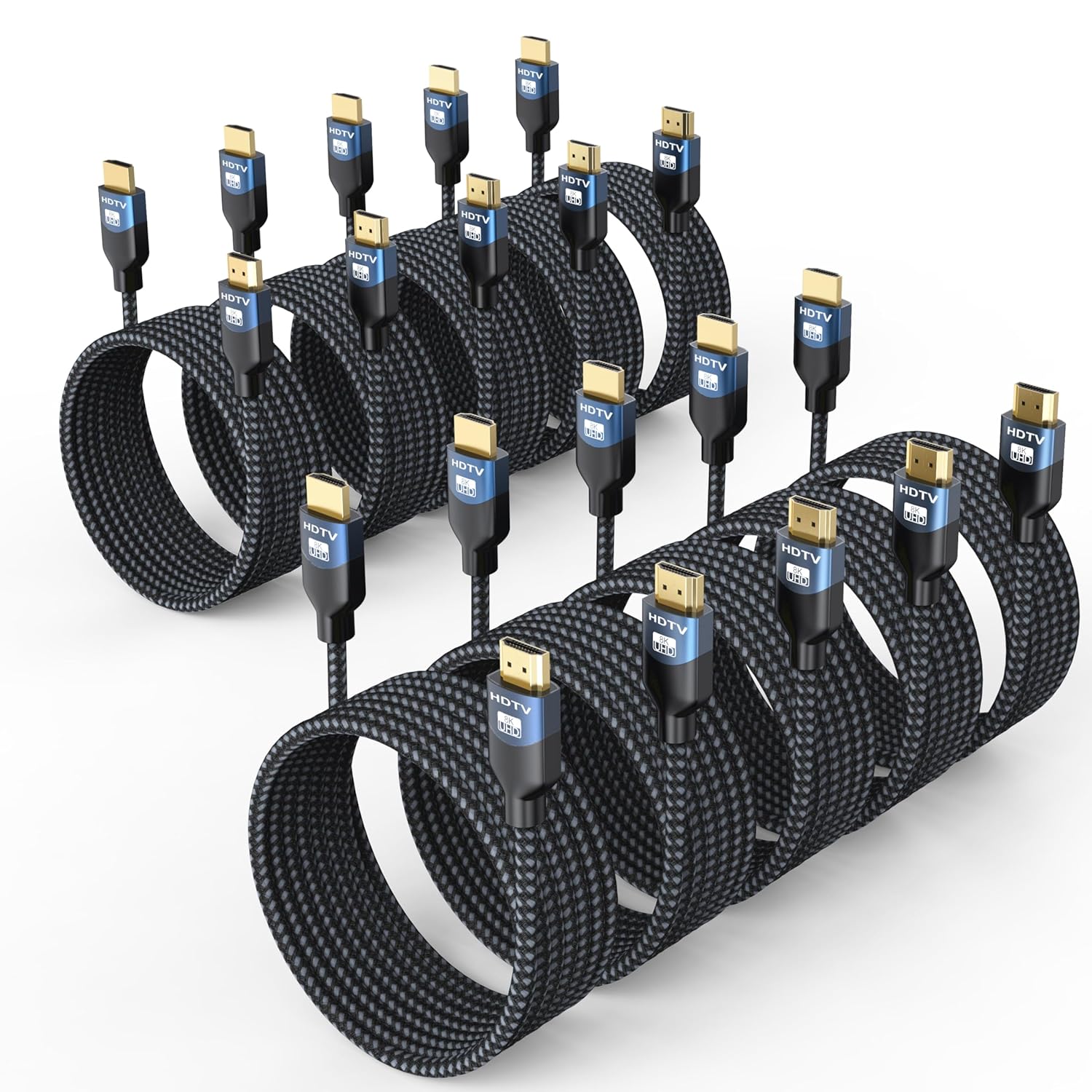 8K HDMI 2.1 Cables 10 FT 10-Pack, 48Gbps Ultra High Speed HDMI Braided Cord 10 Feet, 8K@60Hz, 4K@120Hz, HDCP 2.2&2.3, 3D, ARC/eARC, HDR10+ for Soundbar, TV, PS5/4, Xbox, Roku, Monitor, PC etc
