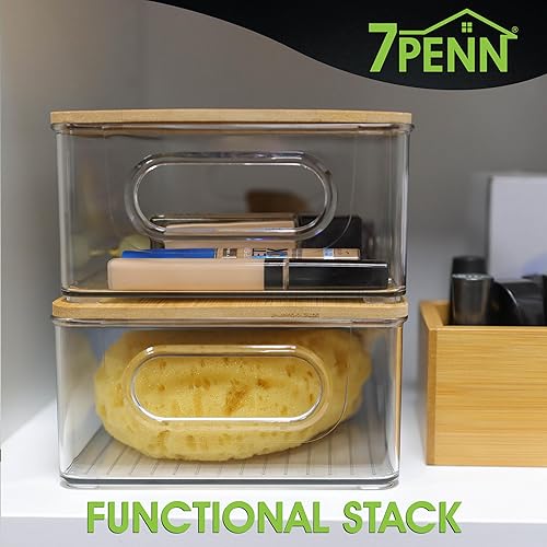 Miniatura 6 de 7Penn Contenedores de almacenamiento apilables con tapas, paquete de 2 recipientes de almacenamiento con tapa de bambú para organización del hogar,
