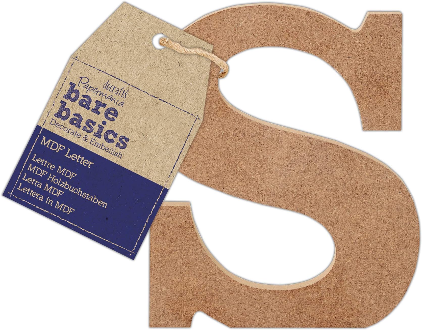 Papermania Bare Basics MDF Letter 1 Piece S, Art, Craft, Alphabet Sign, Name Plaque, Make Them Personalised, Decorate With Paint, Glitter, Stencil, Vinyl, Small Plaque for Home Decor