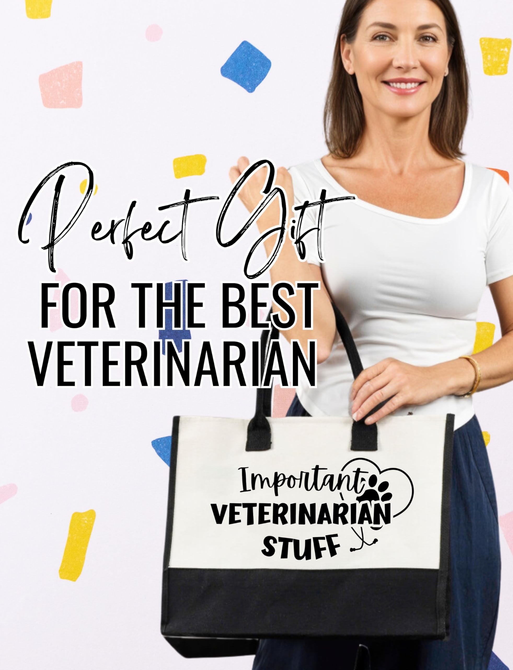InnoBeta Veterinarian Gifts Canvas Tote Bag for Women, Veterinary Gift Bag with Top Zipper Closure and Shoulder Strap, Thank You Gifts for Vet, Vet Tech Week
