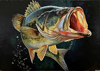 Wooden Puzzles for Adults 1000 Pieces, Realistic Bass Fish with Open Mouth Shimmering Scales, Exercising Brain Power, Fishing Enthusiast Family Activity and Gift Idea 20x28in