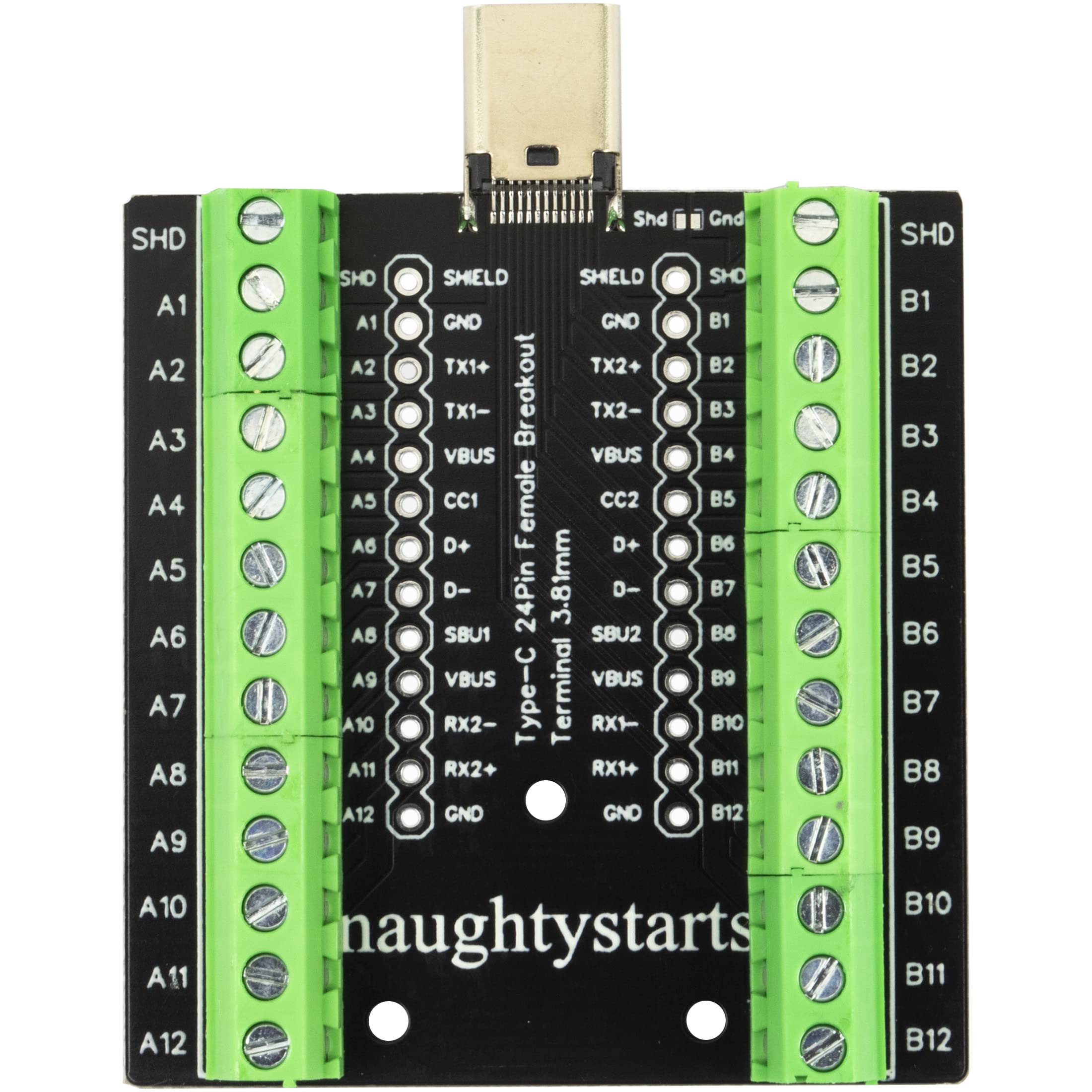 USB Type C 24 Full Pins Female Breakout Board with Terminal Blocks 3.81mm (0.15")