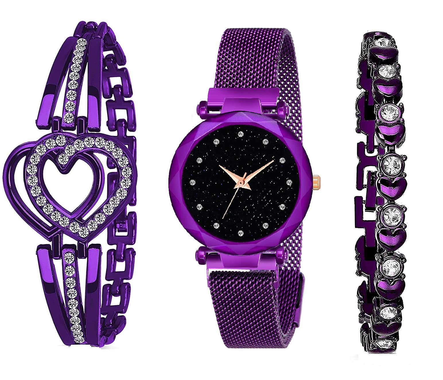 KIARVI GALLERY Branded 12 Dimond Dial Magnet Strap Analog Watch For Girls Or Women And Present Gift 2 Bracelet Combo For Girls And Women(Combo Of 3) (Purple) (B09FZSMQ8K) Amazon Price History, Amazon Price Tracker