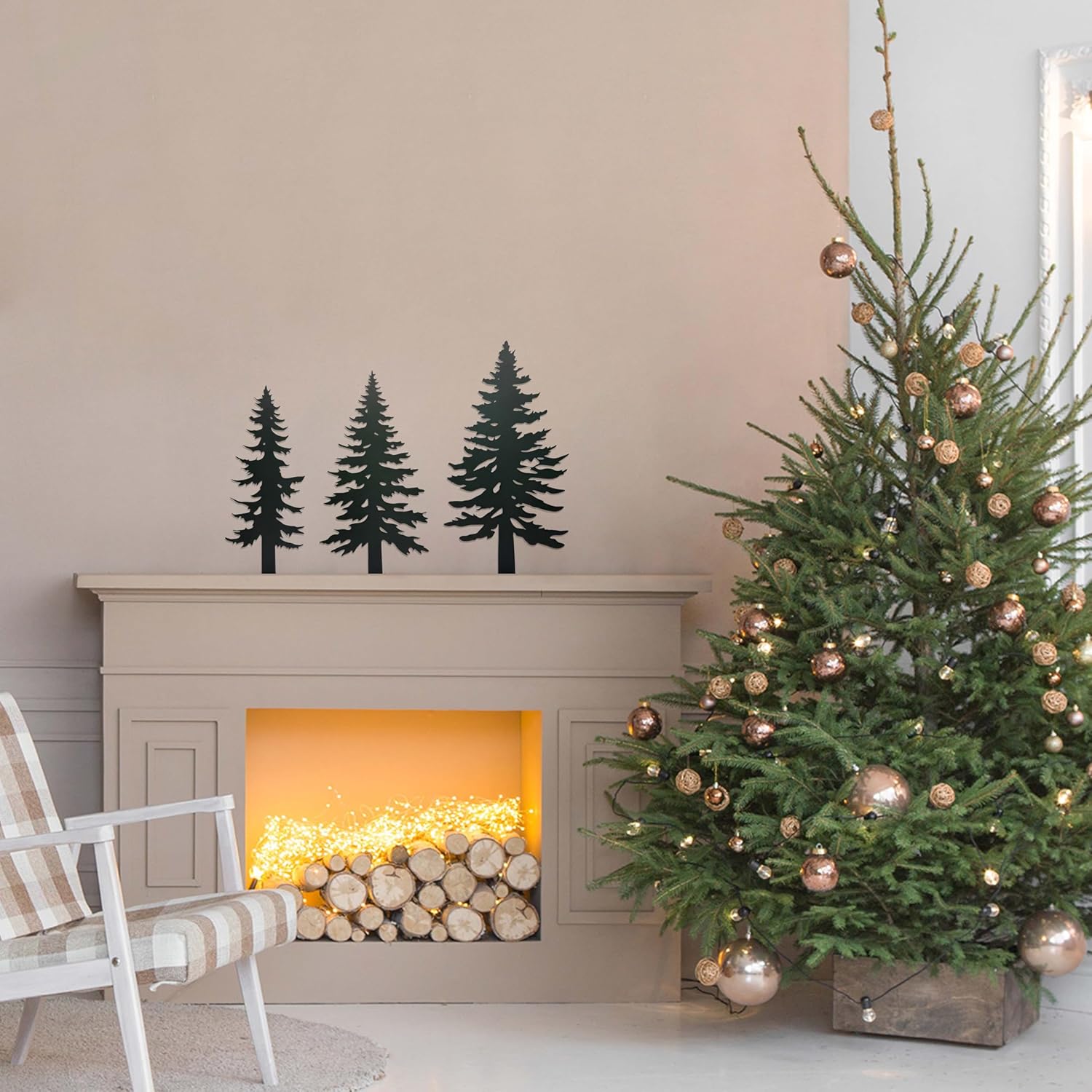 Set of 3 Farmhouse Metal Pine Tree Decor, Cabin Woodland Forest Tree Decor for Mantel Centerpieces Living Room Bedroom, Rustic Christmas Decorations, Black