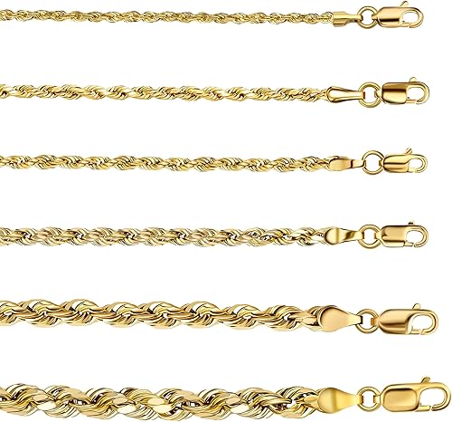 Miniatura 7 de PORI JEWELERS 18K Yellow Gold 1.5MM, 1.8MM, 2MM, 2.5MM, 3MM, 4MM, or 5MM Diamond Cut Rope Chain Necklace Unisex Sizes 16"-30"