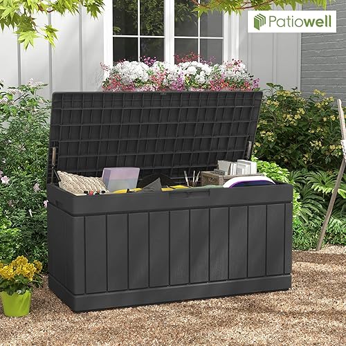 Vista 40 de Patiowell 30 Gallon Resin Deck Box, Outdoor Storage Box for Patio Furniture, Deliveries, Pool Supplies,Waterproof and Lockable, Grey