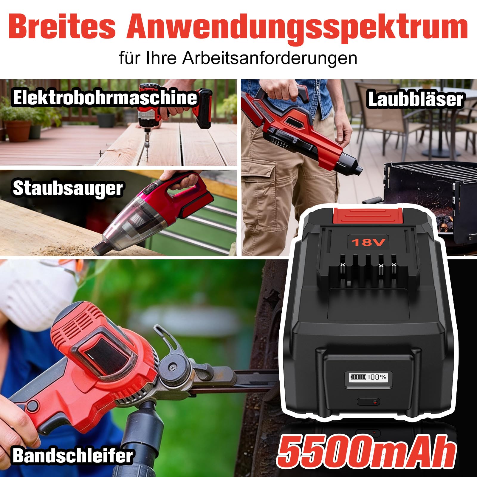 2 Stück 5,5Ah Ersatz akku für Einhell18V Akku mit LED-Leistungsanzeige | Li-Ion für Einhell18V Akku Kompatibel mit Allen PXC-Geräten