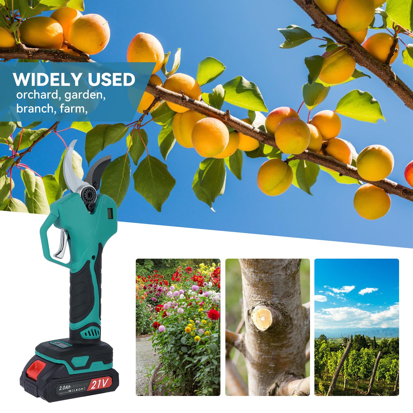 Sécateur Électrique Sans Fil 40 mm- 2M Perche Télescopique-Coupe Branche Électrique avec Écran,Secateur a Batterie 2×2000 mAh, 3 Réglages, pour la taille, le jardinage, les vergers