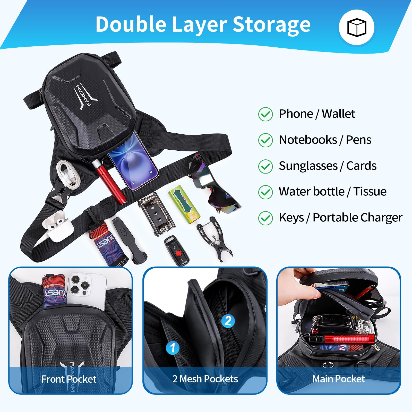 Sacoche de Jambe Moto Homme Sac de Jambe Tactique Imperméable Sacoche de Cuisse Multifontion pour Moto Cyclisme Randonnée avec Sangle Réglable et Amovible (Noir)