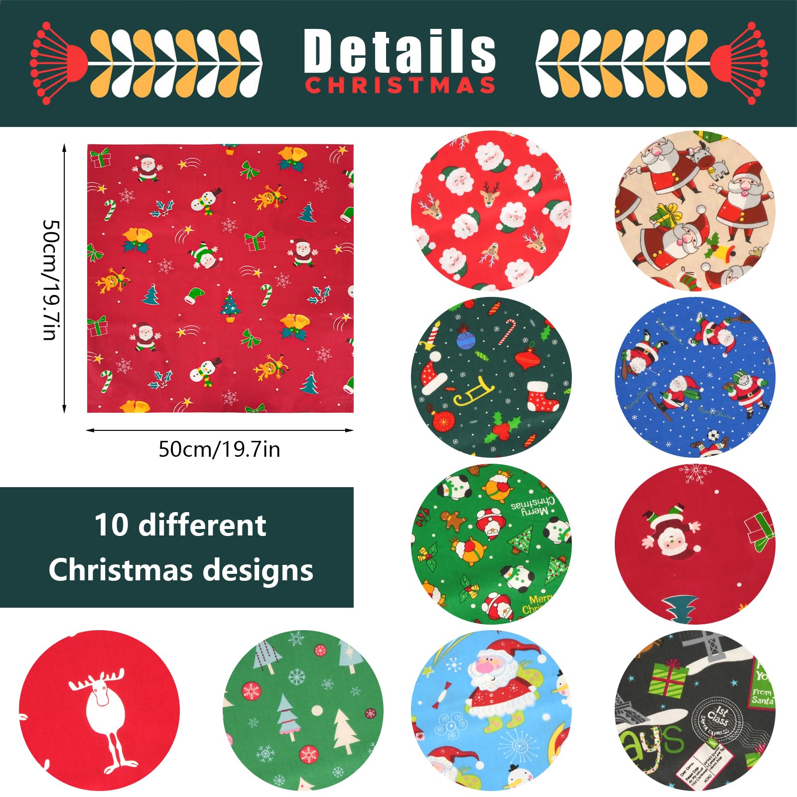 SAVITA 20 Pezzi 20 X 25 Cm Pacchetti Di Tessuto Di Cotone Per Ricami Natalizi, Panno Da Cucire, Natale A Mano, Decorazione Di Natale