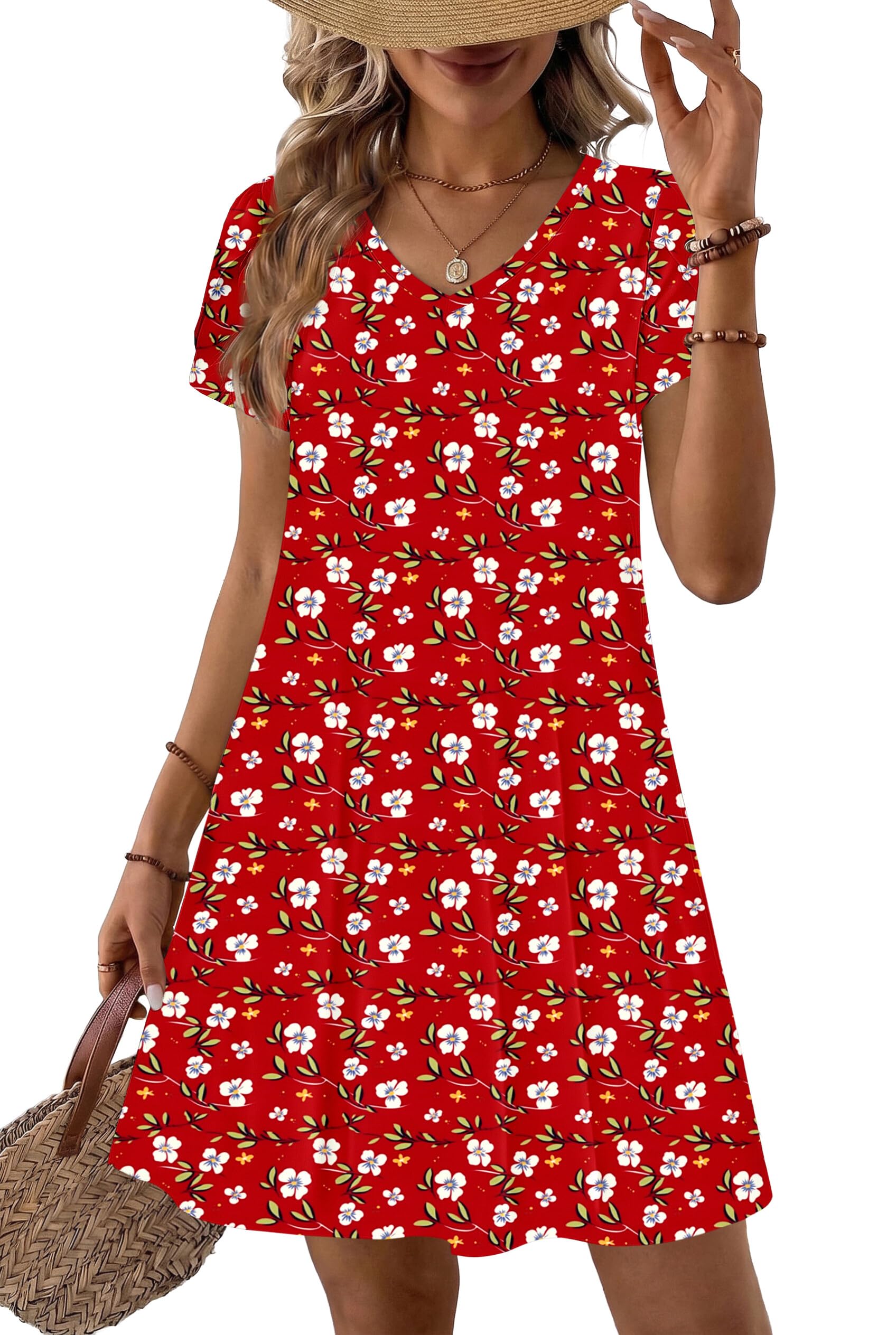 Zeagoo Womens Summer A-Line Dress with Pockets Mini Short Sleeve Dresses Flowy Beach Swing Dress 2026 Vacation Travel