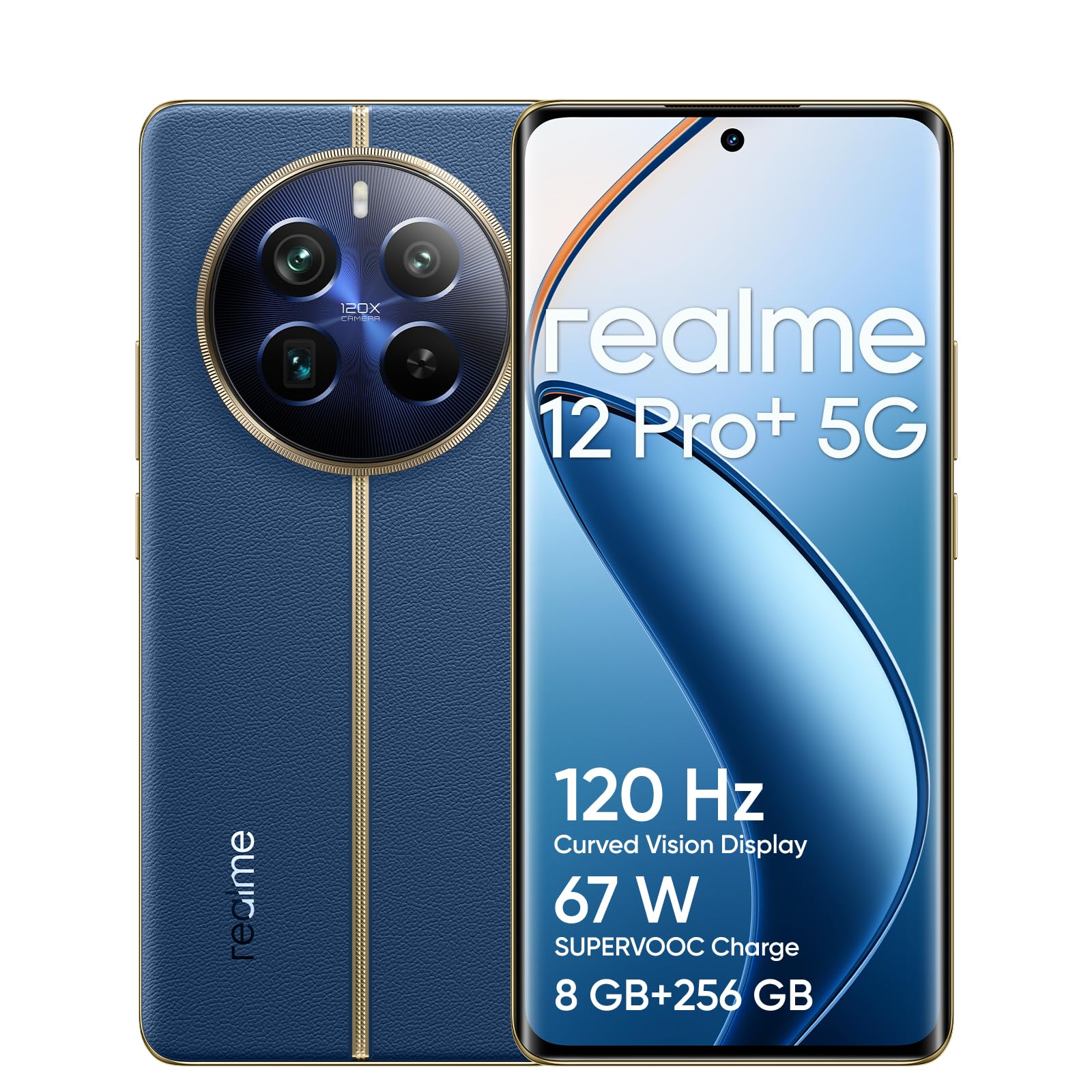 realme 12 Pro+ 5G Smartphone 8+256GB, Fotocamera Sony IMX890 OIS Zoom ottico 3X, Snapdragon 7s Gen 2 5G, Display curvo Vision da 6,7" a 120Hz, Ricarica SUPERVOOC da 67W, blue