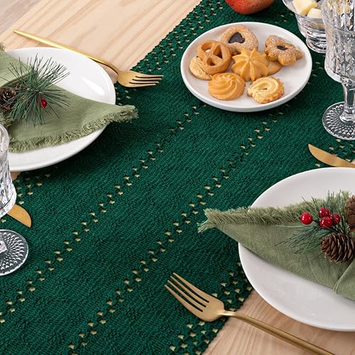 Miniatura 4 de Camino de mesa bohemio de macramé, camino de mesa tejido de granja con borlas, camino de mesa de lino y algodón rústico de 108 pulgadas de largo