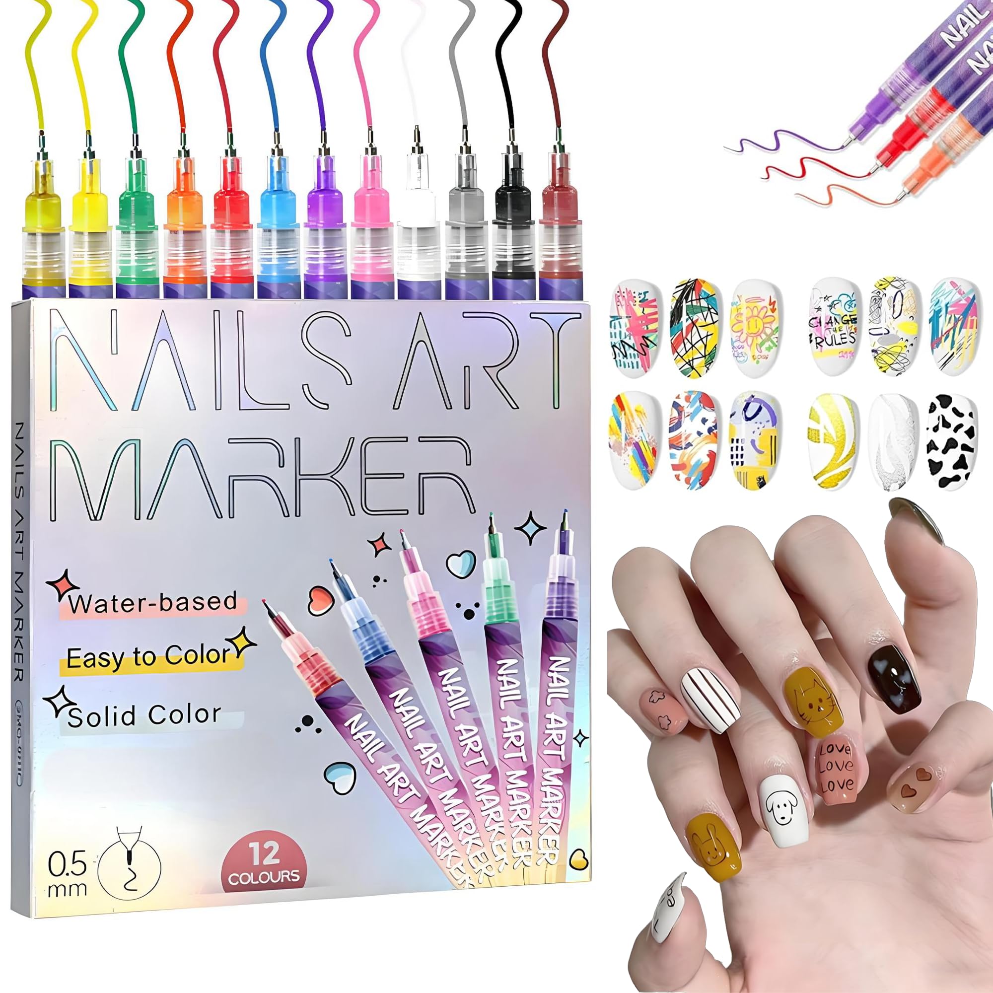 12 Colors Nails Art Pens Set 2026 Upgrade Nails Art Markers with 0 5mm Fine Tip Drawing Painting