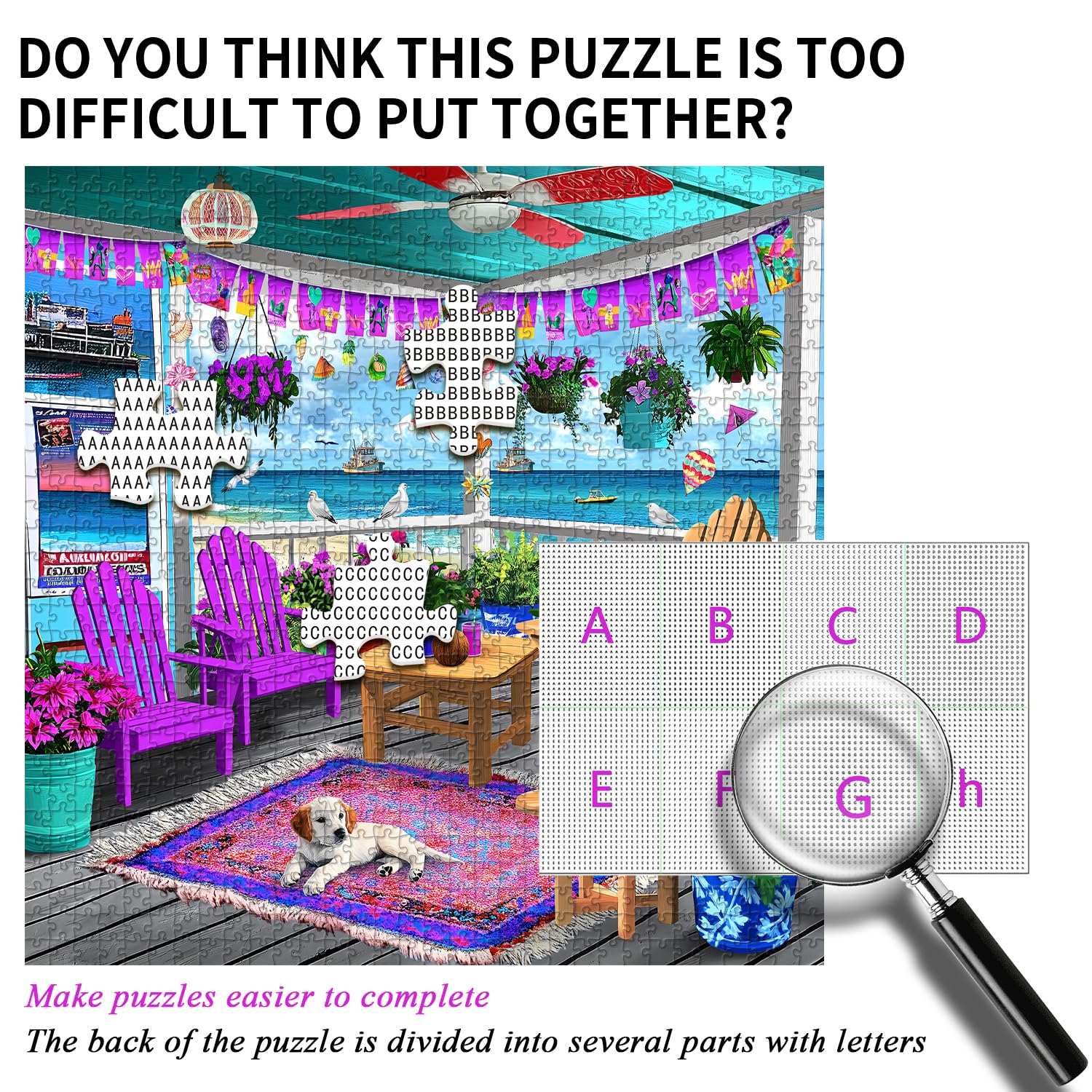PICKFORU Beach Puzzles for Adults 1000 Pieces, Colorful Seaside Puzzle Beach Chair Flower, Impossible Holiday Puzzles as Wall Art - Image 5