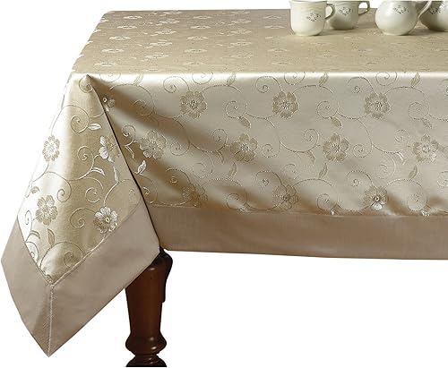 Violet Linen Elegantes manteles bordados con diseño de flores, redondos de 70 pulgadas, color dorado