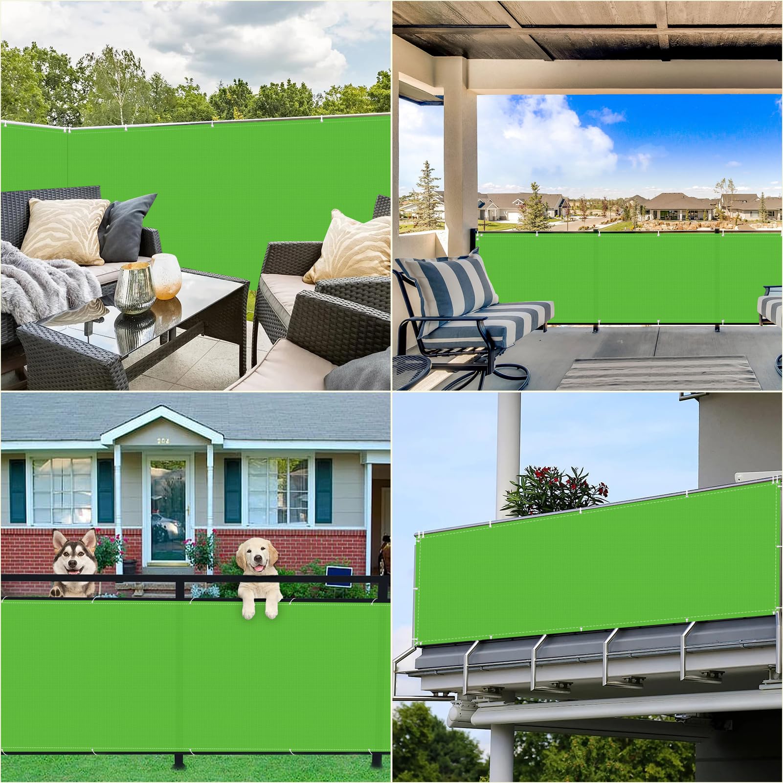 Recinzione per balcone, 4 x 4 m, in resina UV, visibile, senza fori, con fascette stringicavo, per ringhiere, colore verde