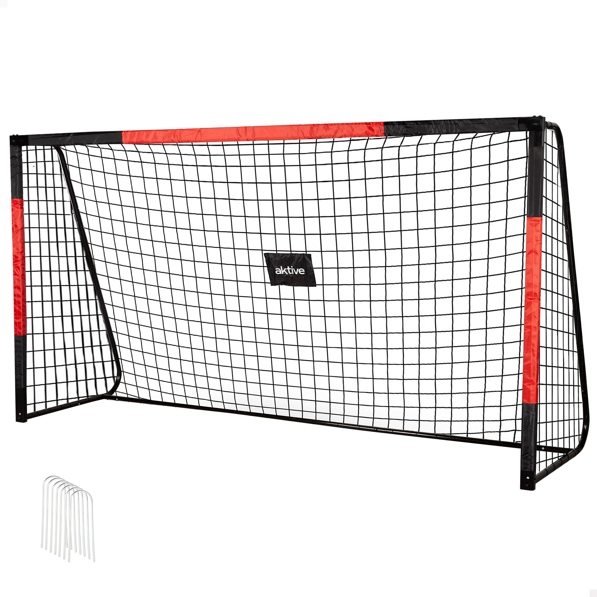 AKTIVE But de Football en Acier, Structure démontable, Montage Facile, 300x90x160 cm, avec Filet en Polyester, Comprend 7 piquets de Fixation, Solide et léger, pour l'entraînement (54307)