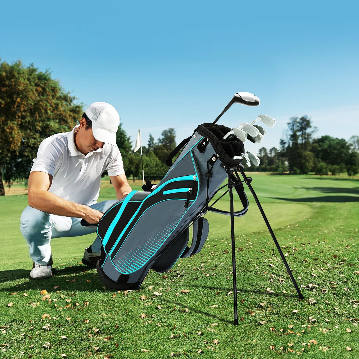XDriveMax Komplettes Herren Damen Golfschläger Set,8 Teilige Golf Set Linkshänder/rechtshändig,Inklusive Stand Bag mit Regenhaube,3# Fairway Wood mit Head Covers, 5# Hybrid, 5#7#9#S# Eisen und Putter