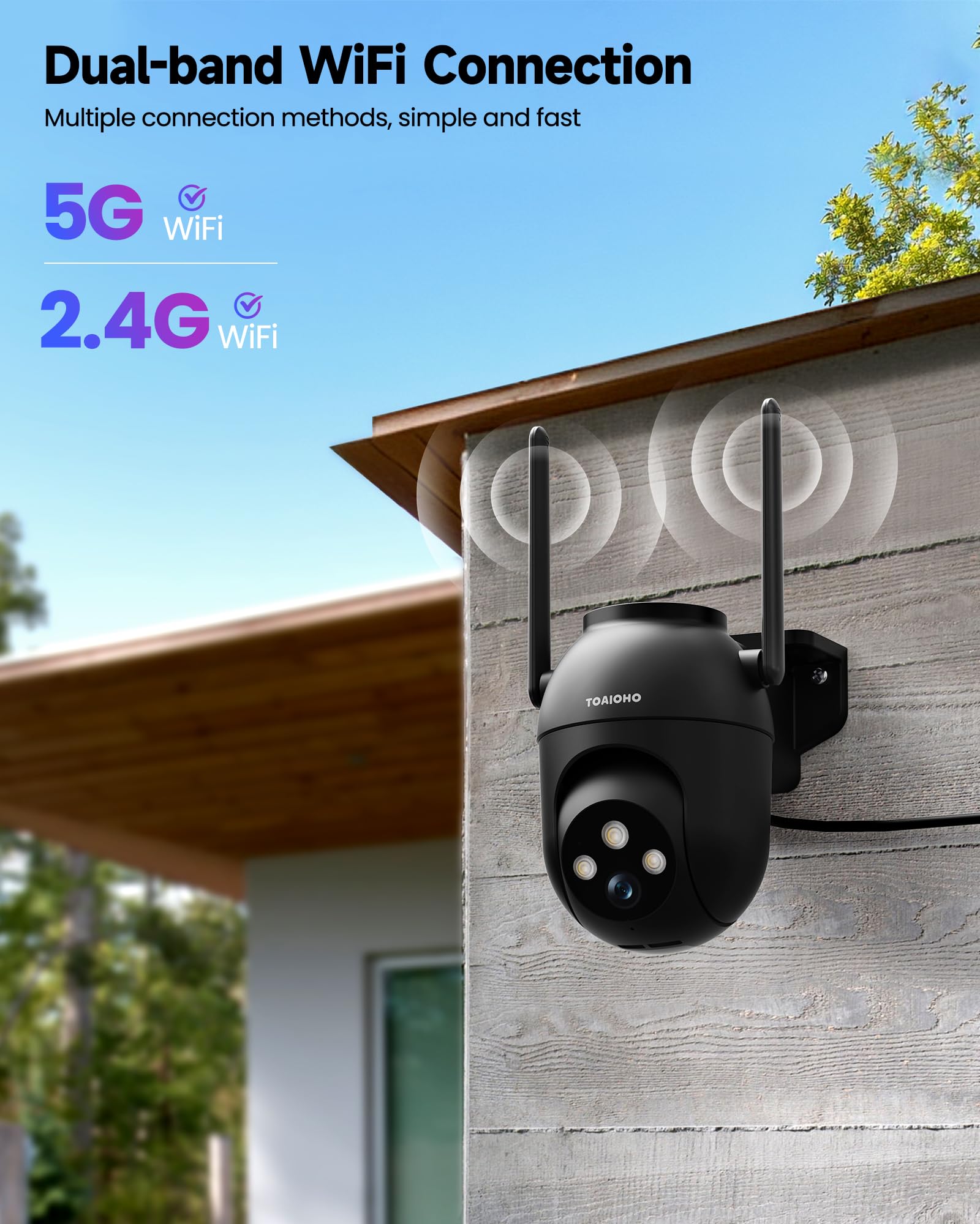 Kamera do monitoringu zewnętrznego: 2K kamera do monitoringu zewnętrznego, bezprzewodowa kamera IP, kamera zewnętrzna, kabel zewnętrzny, 2,4G/5G WiFi PTZ, kompatybilna z Homekit, kamera do monitoringu