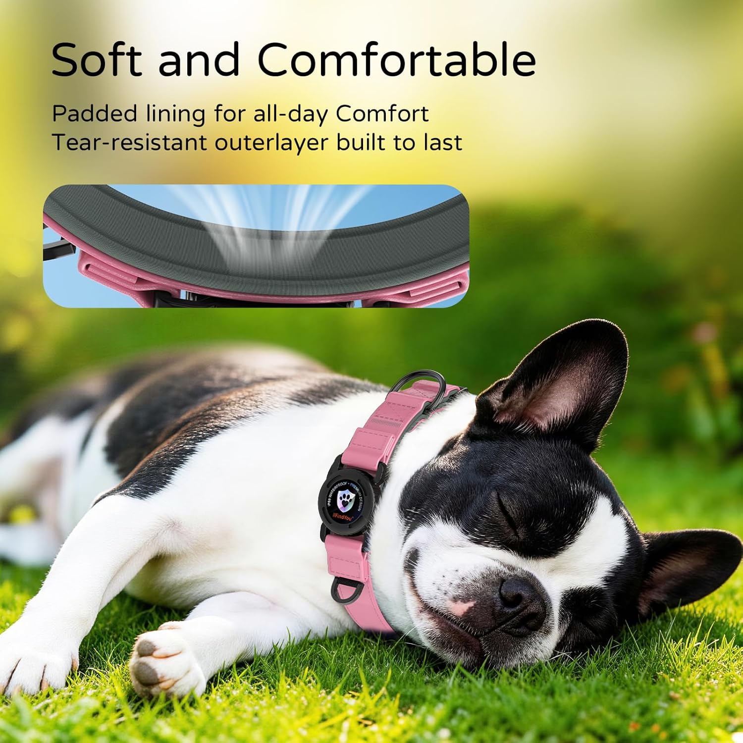 Airtag Dog Collar, Dog Collar with airtag Holder, IP68 Waterproof Leather Dog Collar with Metal Buckle & Lockable Airtag Holder, Heavy Duty Adjustable for Small Medium Large Dogs (Pink S)