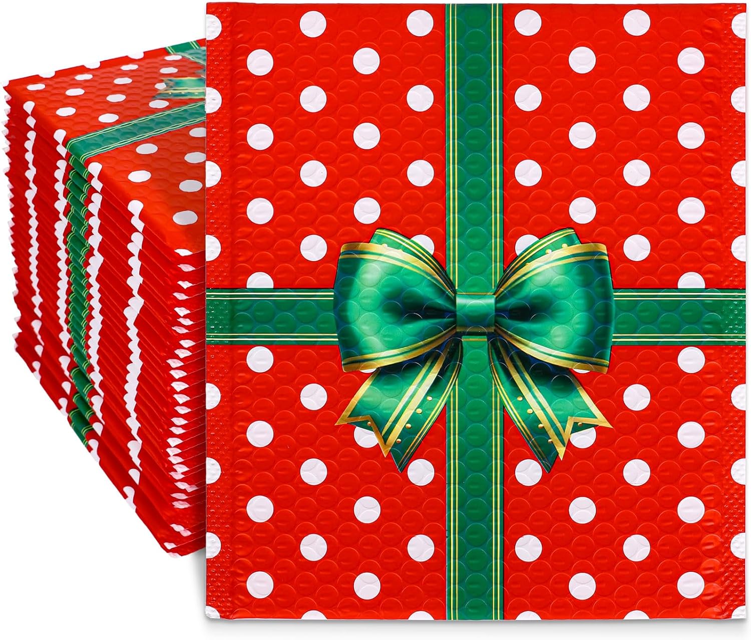 JarThenaAMCS 50Pcs Christmas Bubble Mailers Dots Xmas Bow Poly Padded Envelope Self Seal Mailer Bag for Small Business Boutique Packaging Mailing Makeup Clothes Document Gift, 8.3 x 9.4 Inch